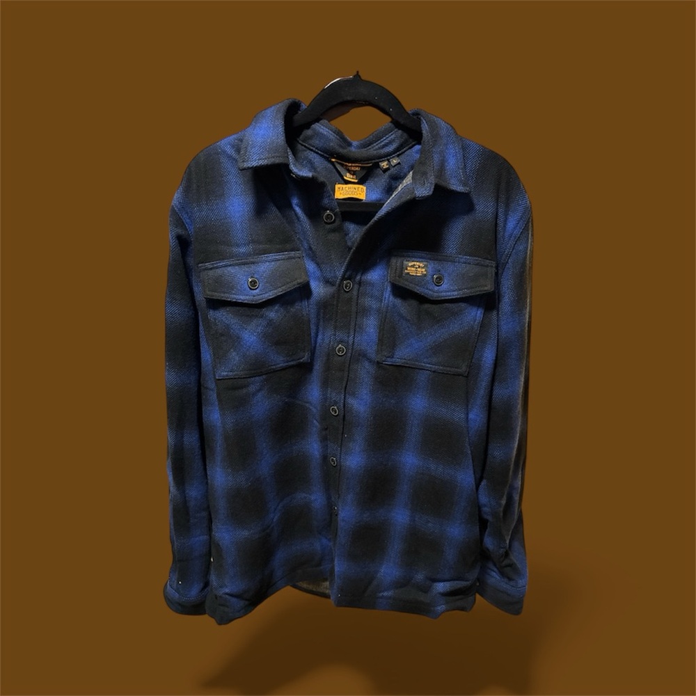 Superdry Men's Blue and Black Plaid Shirt Wool Jacket